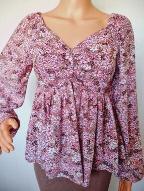 Jopna Floral Pink Peasant Top - Women Size S